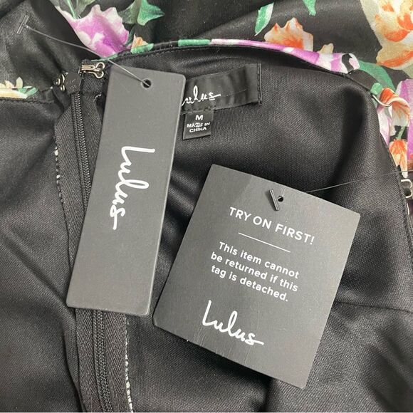 NWT Lulus Keepin' It Chic Black Floral Satin One-Shoulder Midi Dress Size Medium - Picture 13 of 14